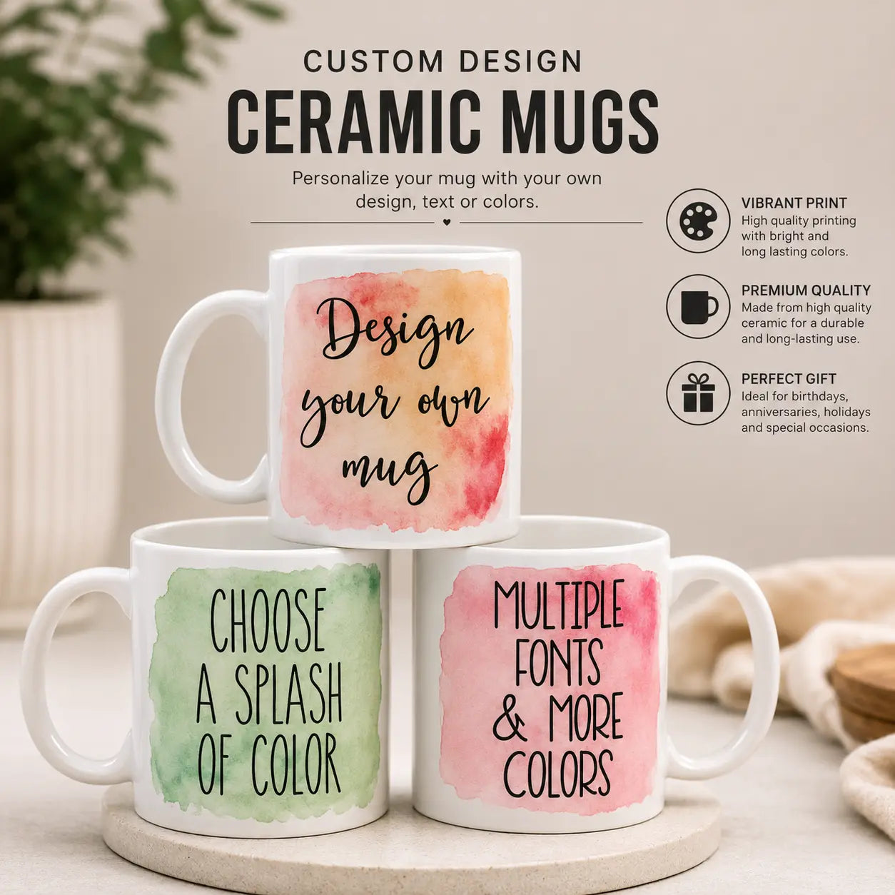 Personalized Custom Text Ceramic Mug – Your Text Here