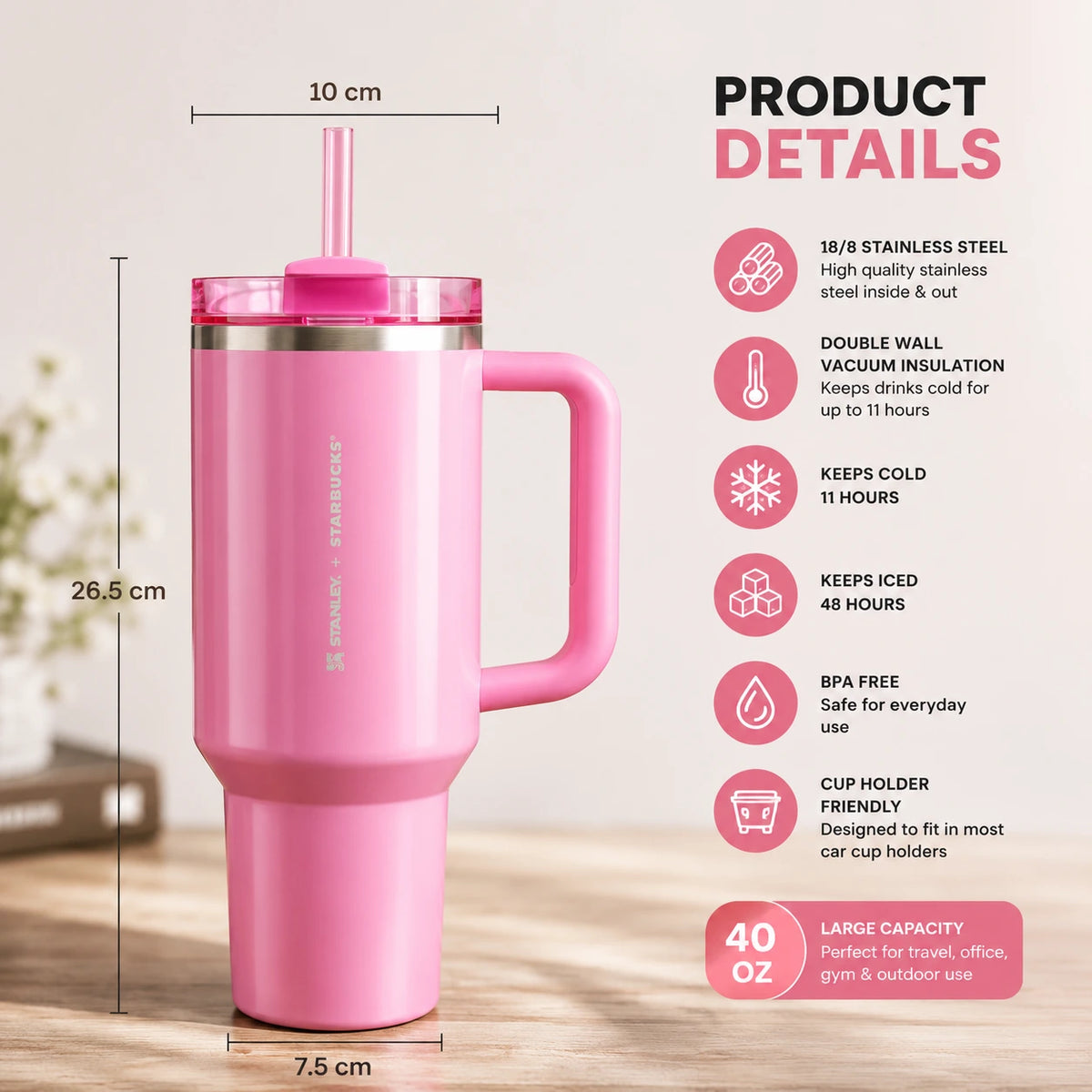 Pink Starbucks x Stanley Tumbler 40oz