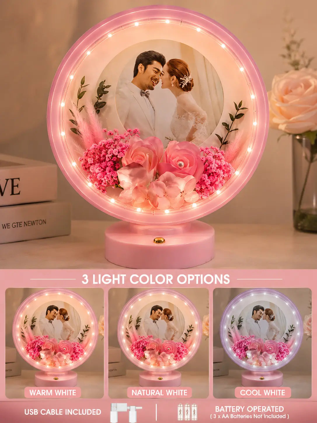 Customized Round Shape Photo Lamp | Personalized LED Photo Frame & Night Light
