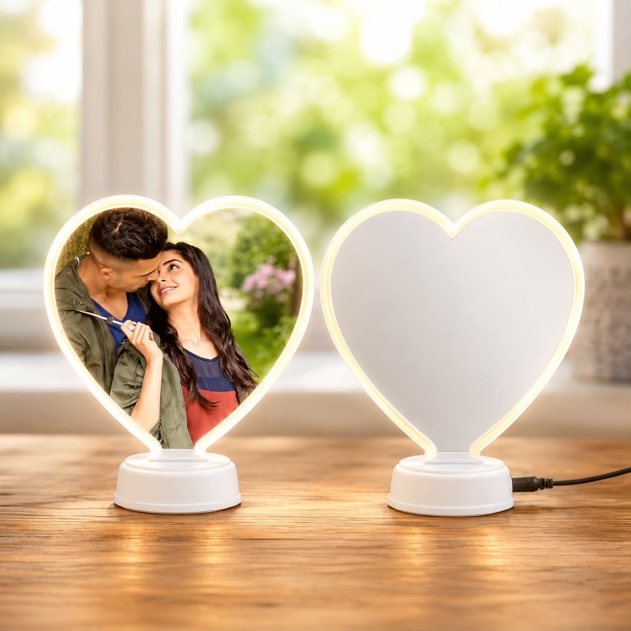 Led Magic Photo Frame & Mirror - Heart Shape