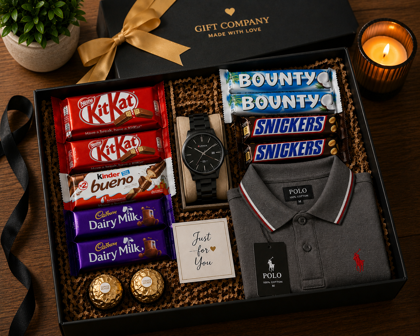 Luxury Men's Gift Box – Polo T-Shirt, Watch & Chocolate Hamper