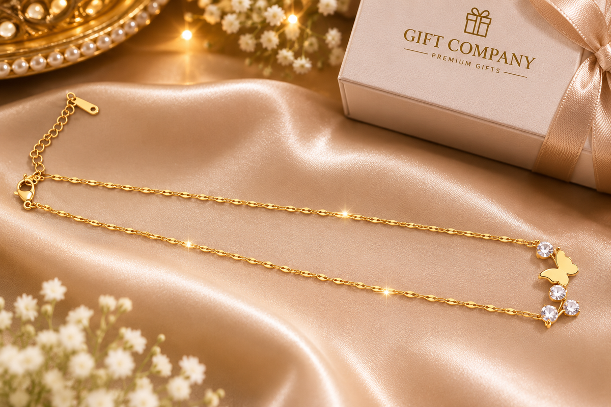 Elegant Gold Butterfly Necklace for Women | Crystal Pendant Chain Jewelry