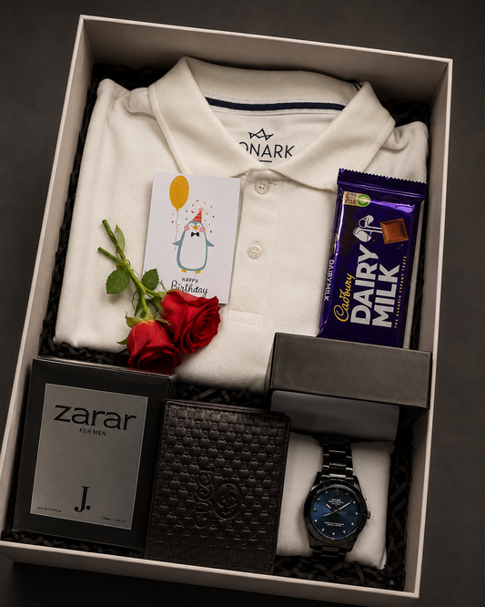 Men’s Luxury Gift Box – Premium Shirt, Watch, Wallet, Perfume & Chocolate | Birthday & Anniversary Gift for Him