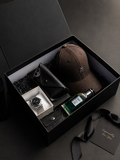 Men’s Luxury Gift Box Set – Premium Watch, Wallet, Perfume & Cap