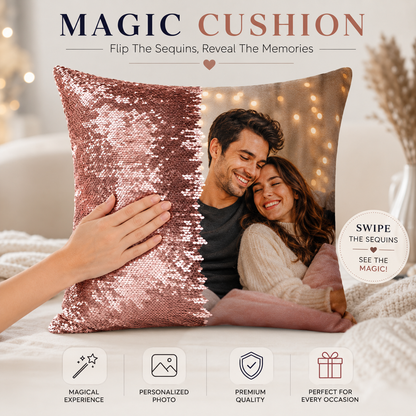 Personalized Magic Sequin Cushion | Custom Photo Reveal Pillow | Premium Gift Cushion
