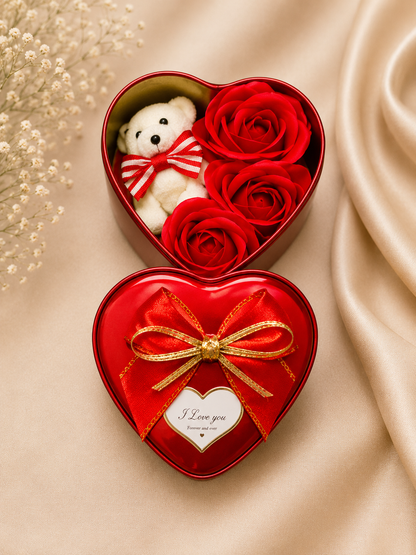 Romantic Heart Gift Box with Teddy & Soap Roses | Luxury Love Gift Set
