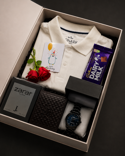 Men’s Luxury Gift Box – Premium Shirt, Watch, Wallet, Perfume & Chocolate