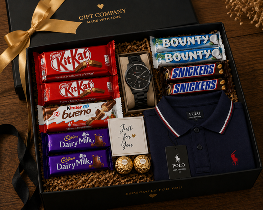 Luxury Men's Gift Box – Polo T-Shirt, Watch & Chocolate Hamper