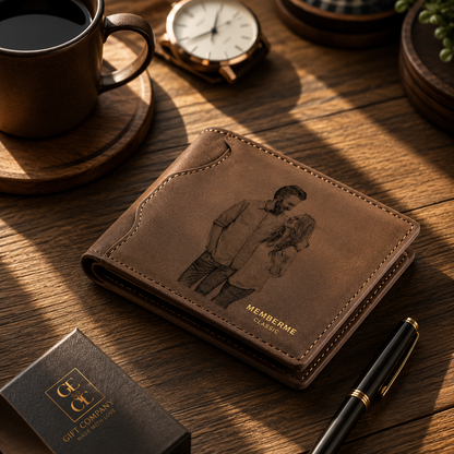 Personalized Engraved Couple Leather Wallet – Custom Photo Wallet for Him