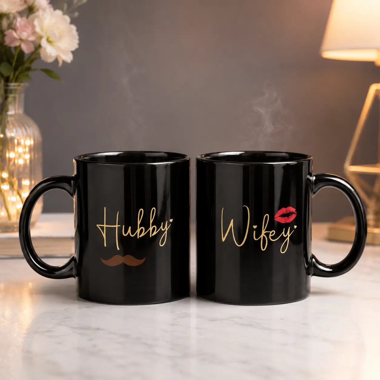Personalized Couple Mug Set | Custom Name Coffee Mugs for Husband & Wife