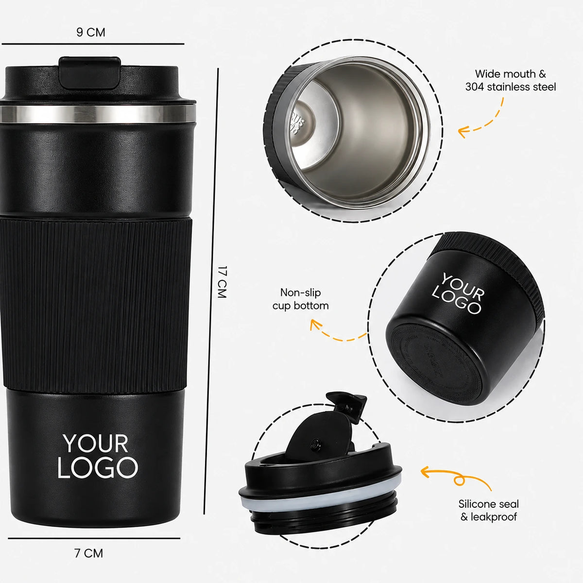 Personalized Stainless Steel Coffee Mug with Custom Name & Logo