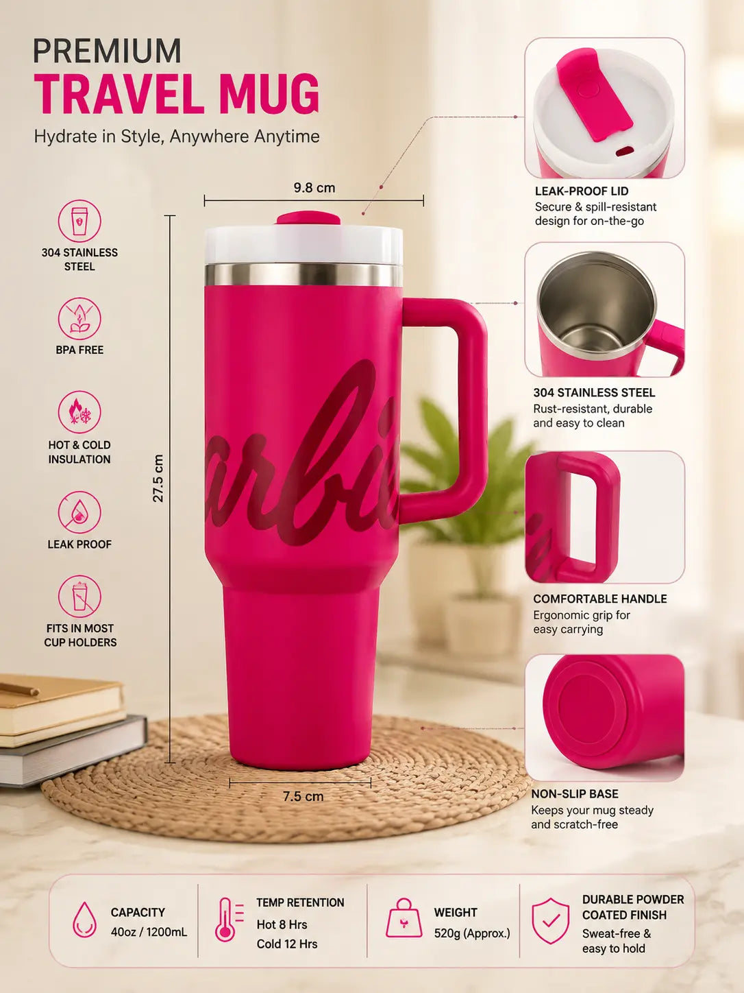 Personalized Barbie Tumbler with Handle
