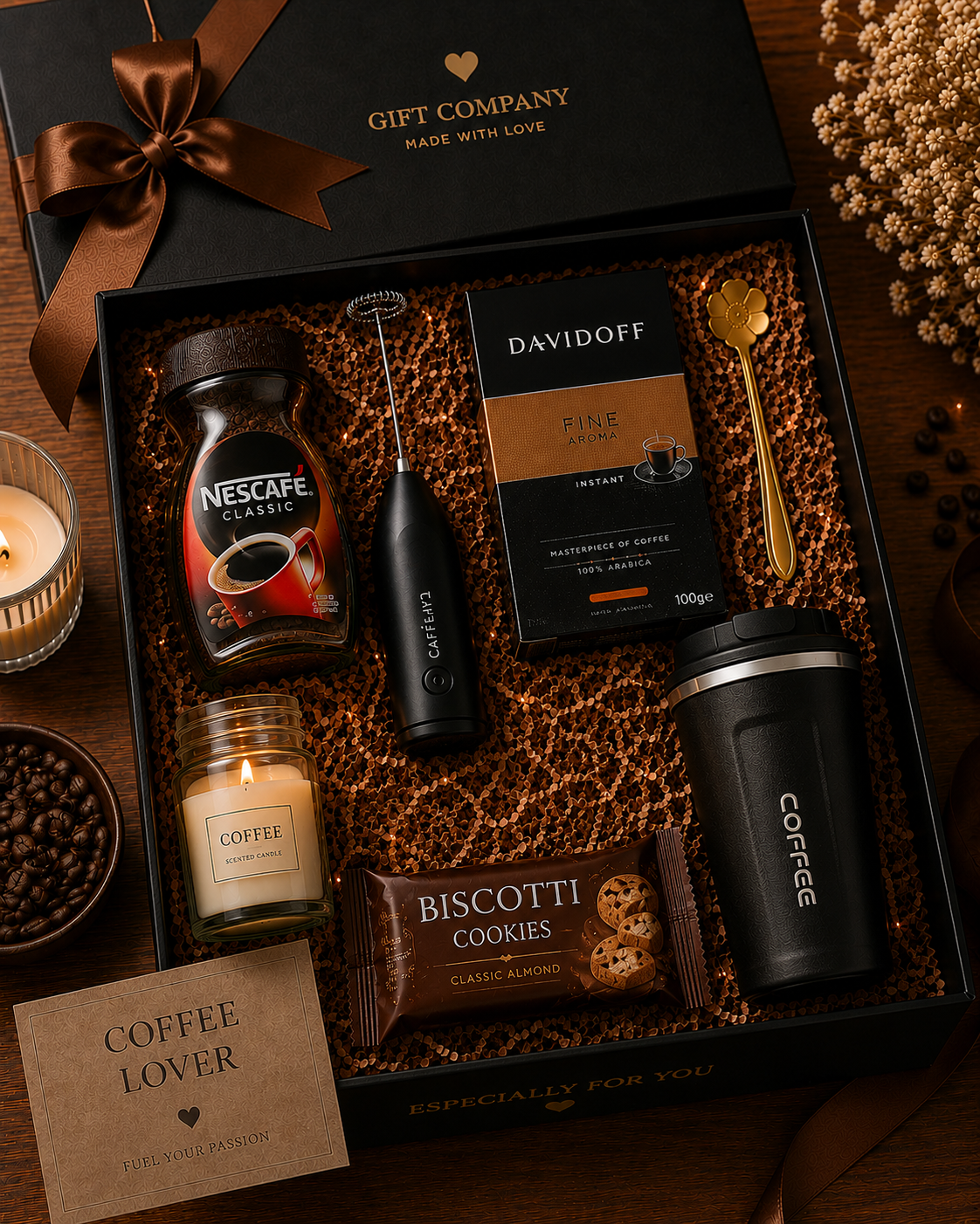Coffee Lovers Gift Box – Premium Coffee Hamper with Travel Mug & Coffee Frother