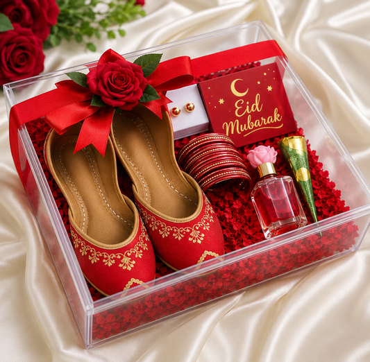Eid Gift Hamper for Women – Luxury Eid Gift Box with Khussa, Bangles, Perfume & Eid Mubarak Card
