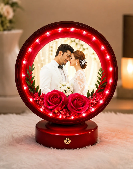 Personalized Round Shape LED Photo Frame Lamp -  Anniversary & Wedding Gift