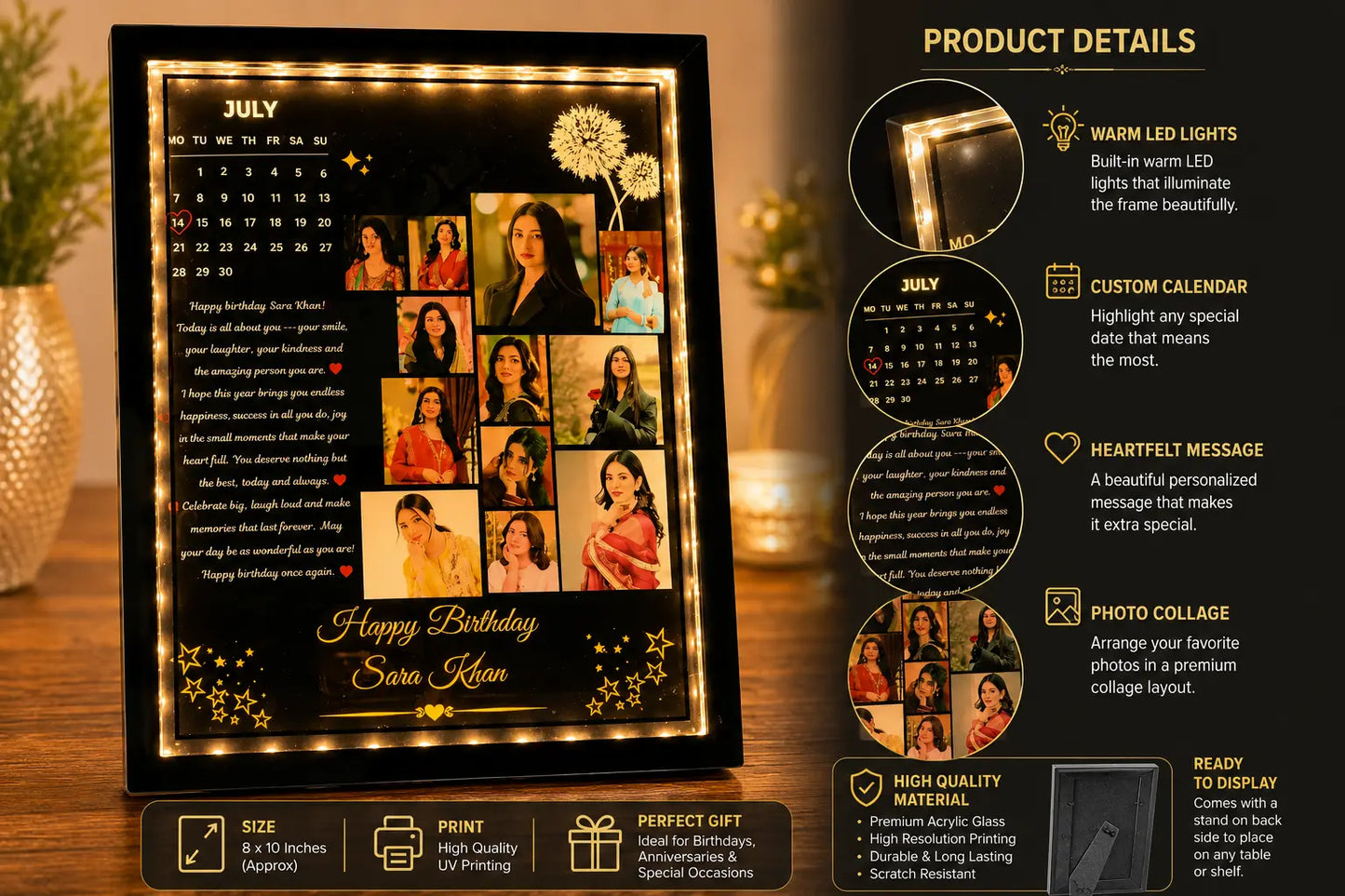 Personalized LED 3D Photo Frame with Calendar & Birthday & Anniversary Gift | Custom Gift for Her in Pakistan