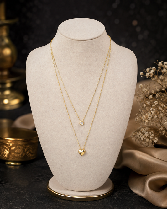 Gold Heart Necklace for Women - Layered Stainless Steel Pendant Necklace