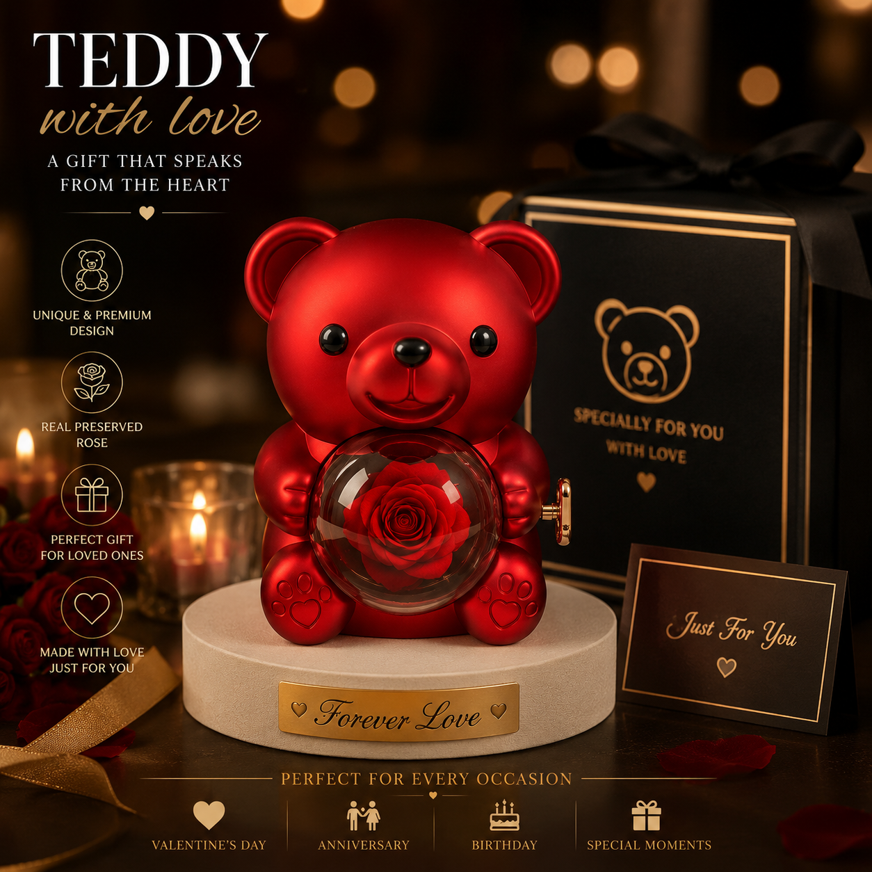 Forever Bloom Rose Teddy Bear | Luxury Romantic Gift for Her