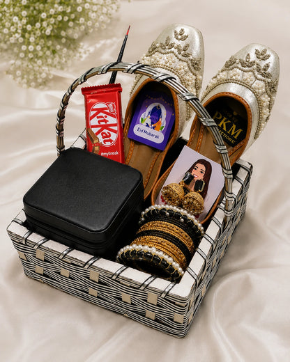 Eid Gift Basket for Women – Luxury Eid Mubarak Gift Hamper with Khussa, Bangles, Jhumka & Chocolate