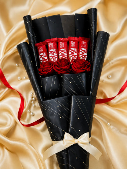 KitKat Chocolate Bouquet with Red Roses Chocolate Flower Bouquet