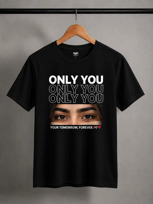 Personalized Eye Down Shoulder Shirt (Only You) – Custom Photo Eyes Printed Shirt | Couple Matching Gift