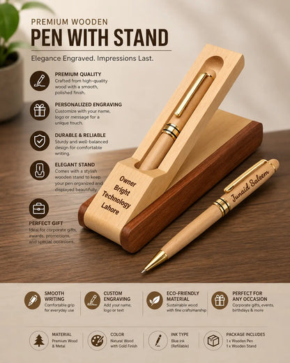 Premium Personalized Wooden Pen with Stand