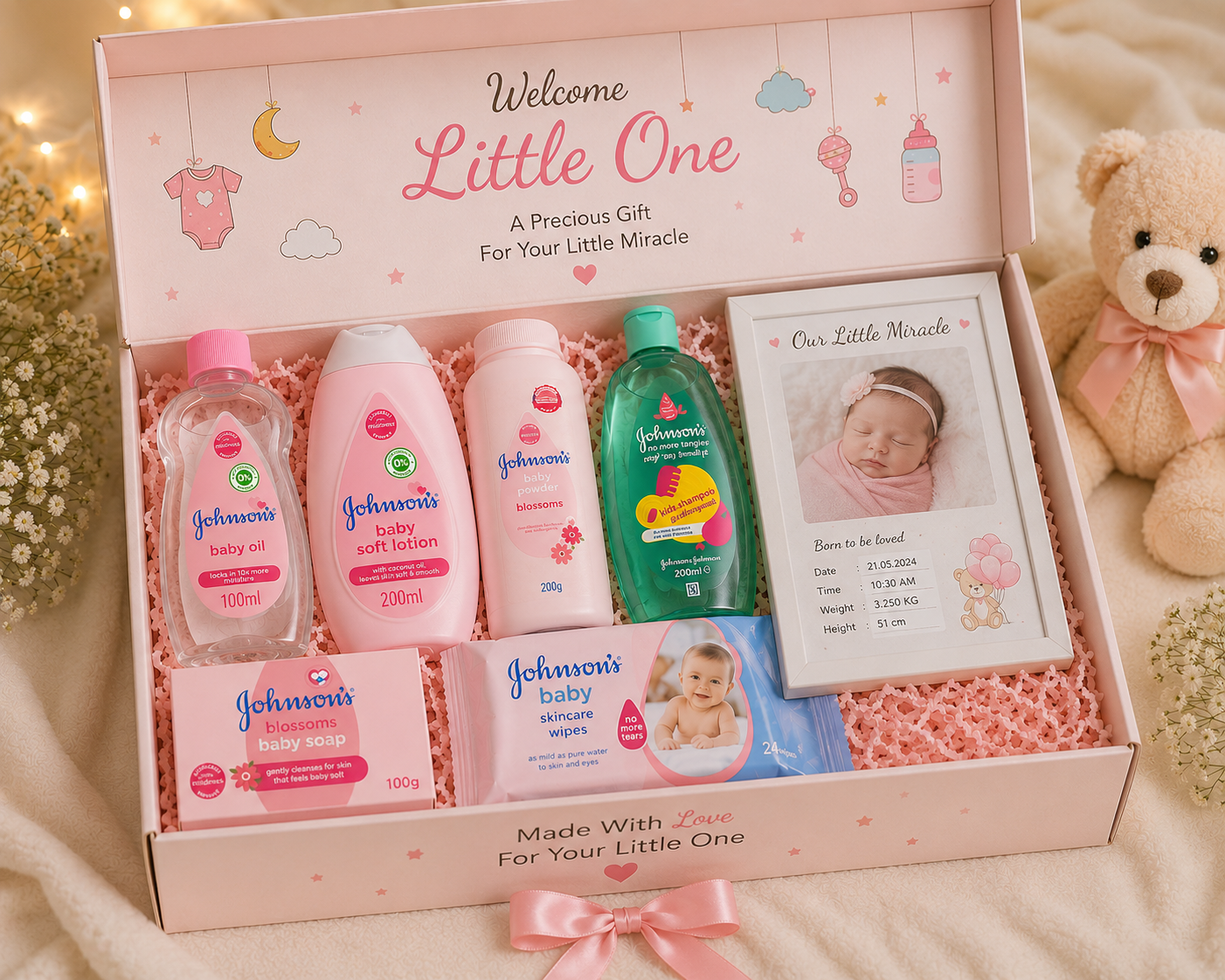 Premium Baby Shower Gift Box with Johnson's Baby Care Essentials