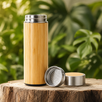 Premium Bamboo Insulated Water Bottle with Stainless Steel Tea Infuser