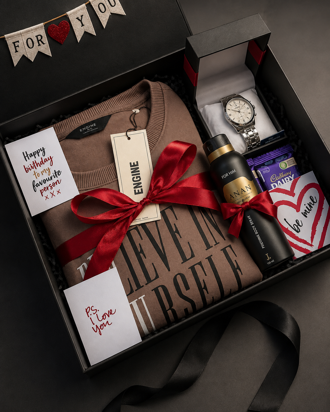 Luxury Birthday Gift Box for Men – Premium Sweater, Watch, Perfume, Chocolate & Personalized Gift Hamper