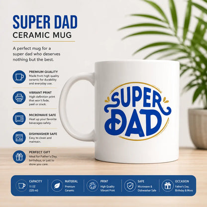 Super Dad Comic Style Ceramic Mug | Father's Day Gift