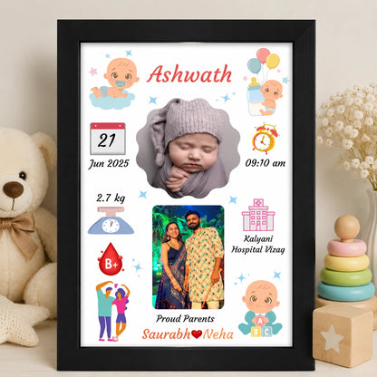 Personalized Baby Birth Details Photo Frame | Customized Newborn Memory Frame
