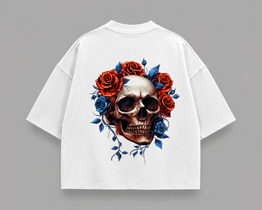 Skull Rose Oversized T-Shirt Pakistan - Gothic Drop Shoulder