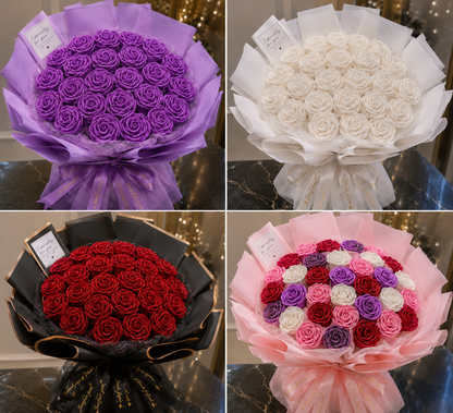 24 Roses Ribbon Bouquet with Glitter – Handmade Artificial Flower Bouquet