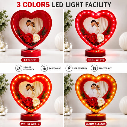 Customized Heart Shape LED Photo Frame Lamp – 3 Color Romantic Couple Photo Frame | Anniversary & Valentine's Gift