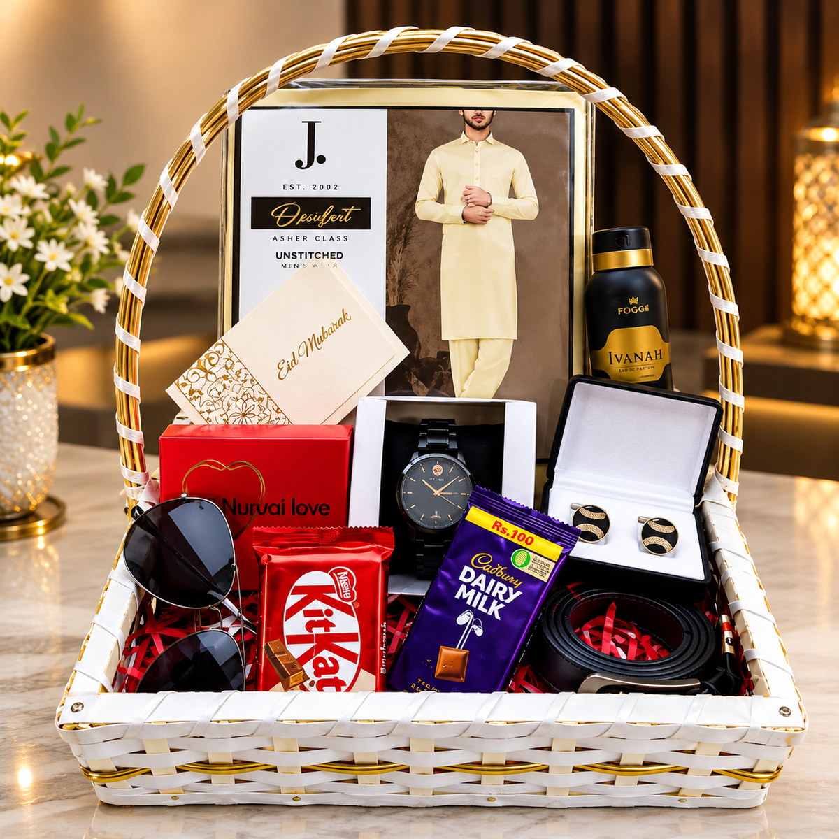 Eid Gift Basket for Him - Luxury Eid Mubarak Gift Hamper for Men