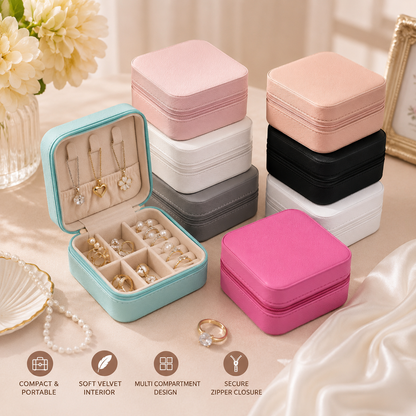 Luxury Portable Travel Jewelry Organizer Box | Compact Zipper Storage Case