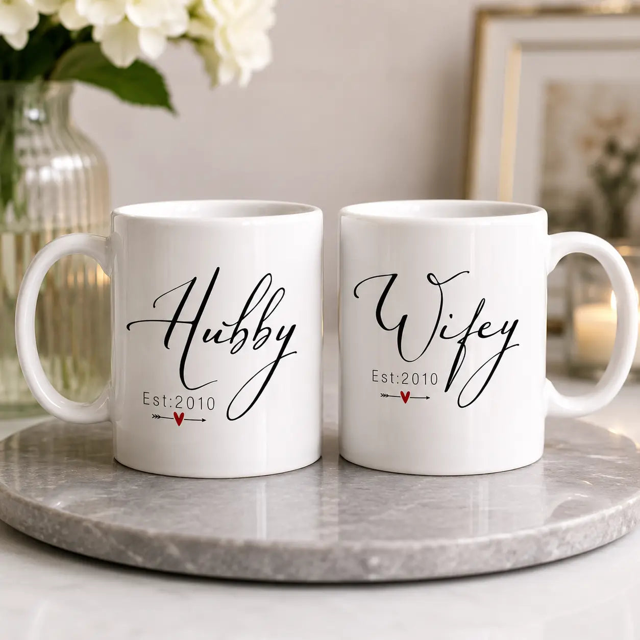 Personalized Couple Mug Set | Custom Name Coffee Mugs for Husband & Wife