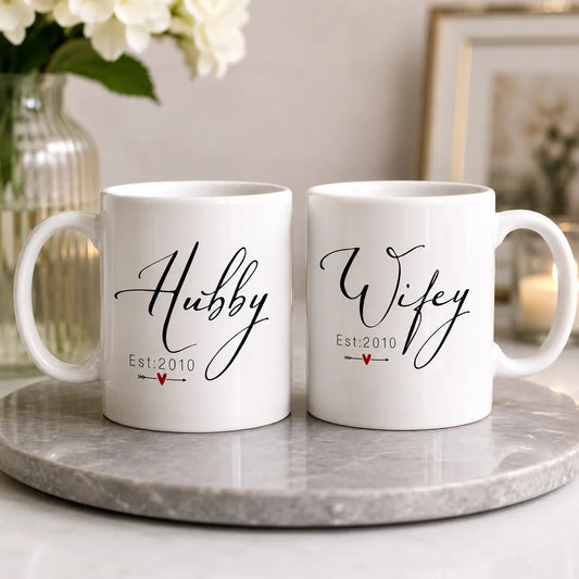 Personalized Couple Mug Set - Custom Name Coffee Mugs for Husband & Wife