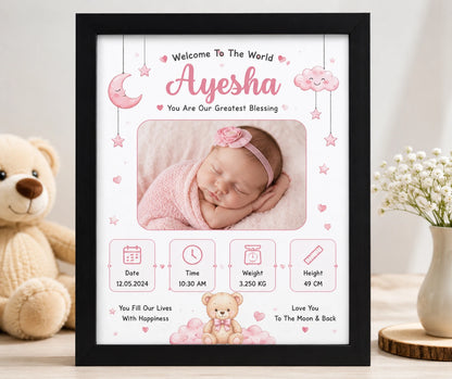 Personalized Baby Birth Details Photo Frame | Customized Newborn Memory Frame