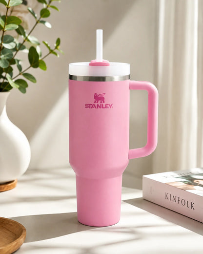 Stanley Stainless Steel Tumbler with Handle & Straw – Pink Insulated Travel Mug
