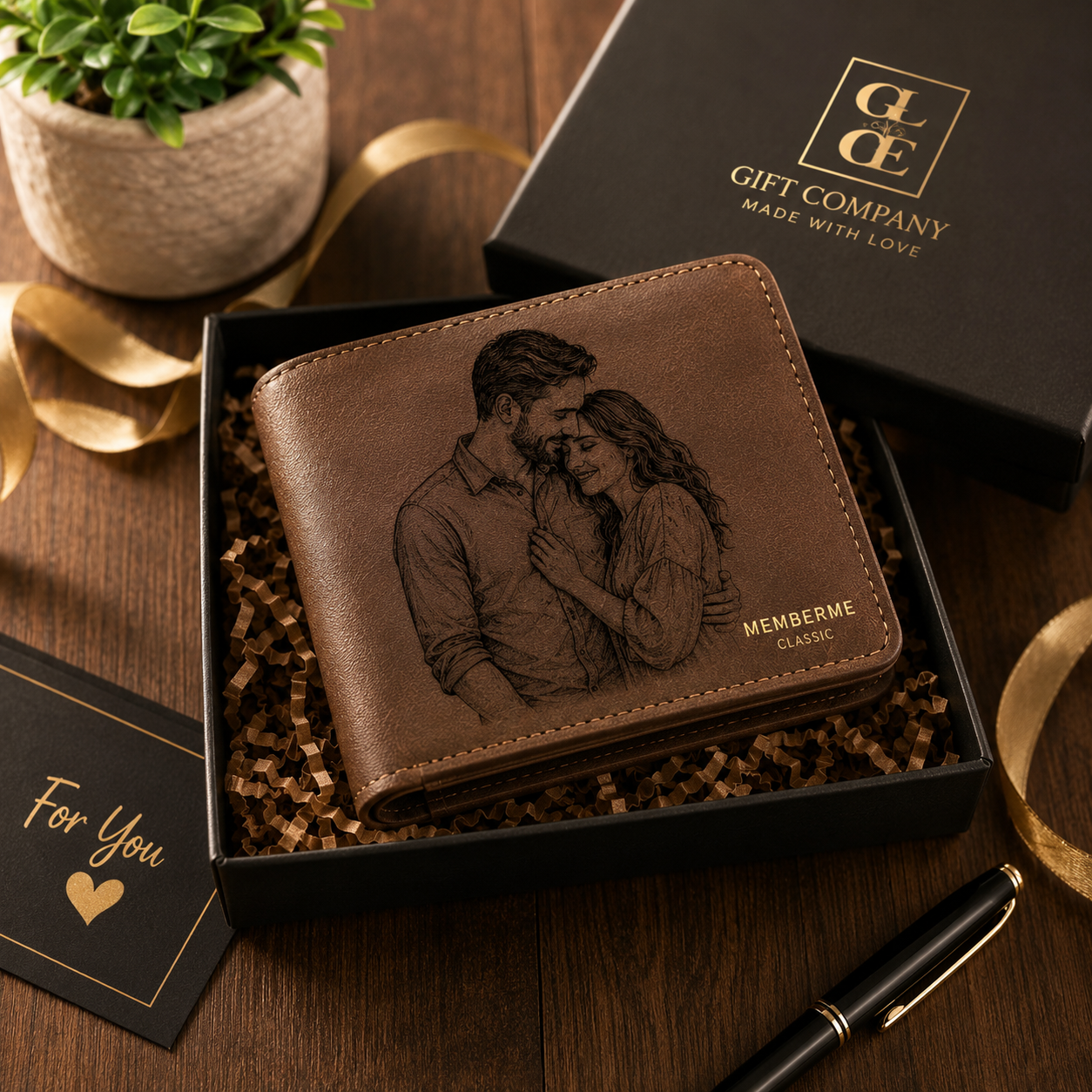 Personalized Engraved Couple Leather Wallet – Custom Photo Wallet for Him