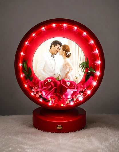 Personalized Round Shape LED Photo Frame Lamp – Custom Couple Picture Night Light | Romantic Anniversary & Wedding Gift