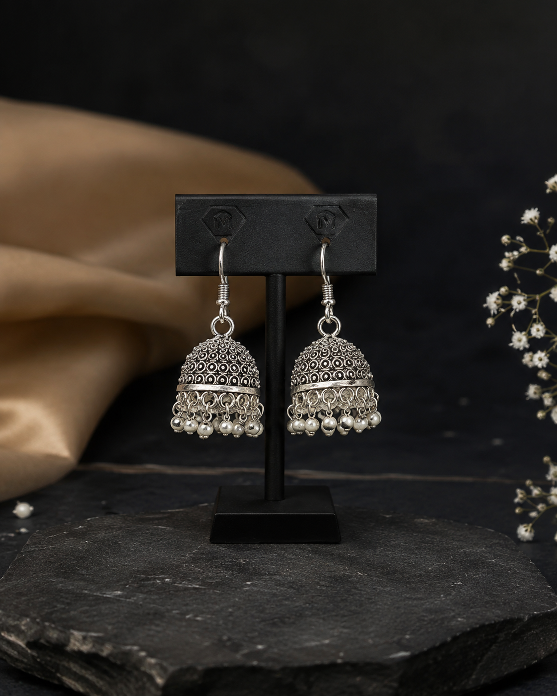 Oxidized Silver Jhumka Earrings for Women