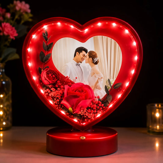 Customized Heart Shape LED Photo Frame Lamp – 3 Color Romantic Couple Photo Frame | Anniversary & Valentine's Gift