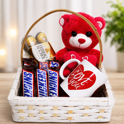 Personalized Teddy Bear Chocolate Gift Basket for Her | Romantic Gift Hamper Pakistan