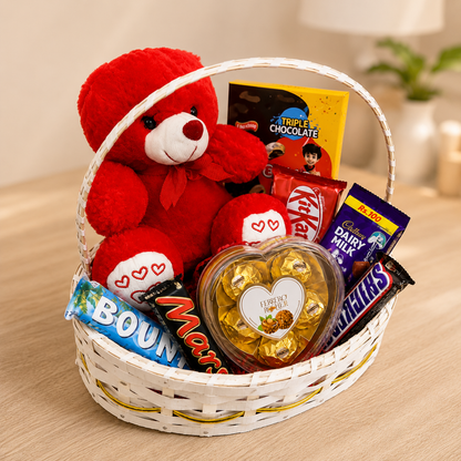 Sweetheart Surprise Gift Basket with Teddy Bear & Chocolates