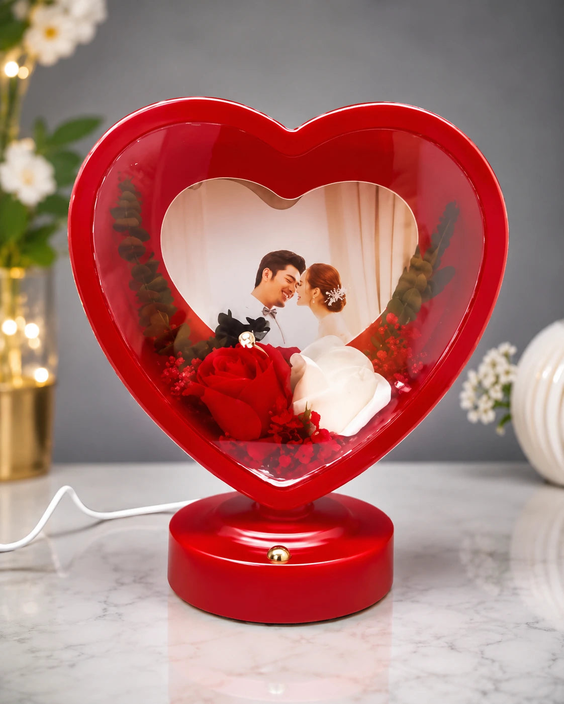 Customized Heart Shape LED Photo Frame Lamp – 3 Color Romantic Couple Photo Frame | Anniversary & Valentine's Gift