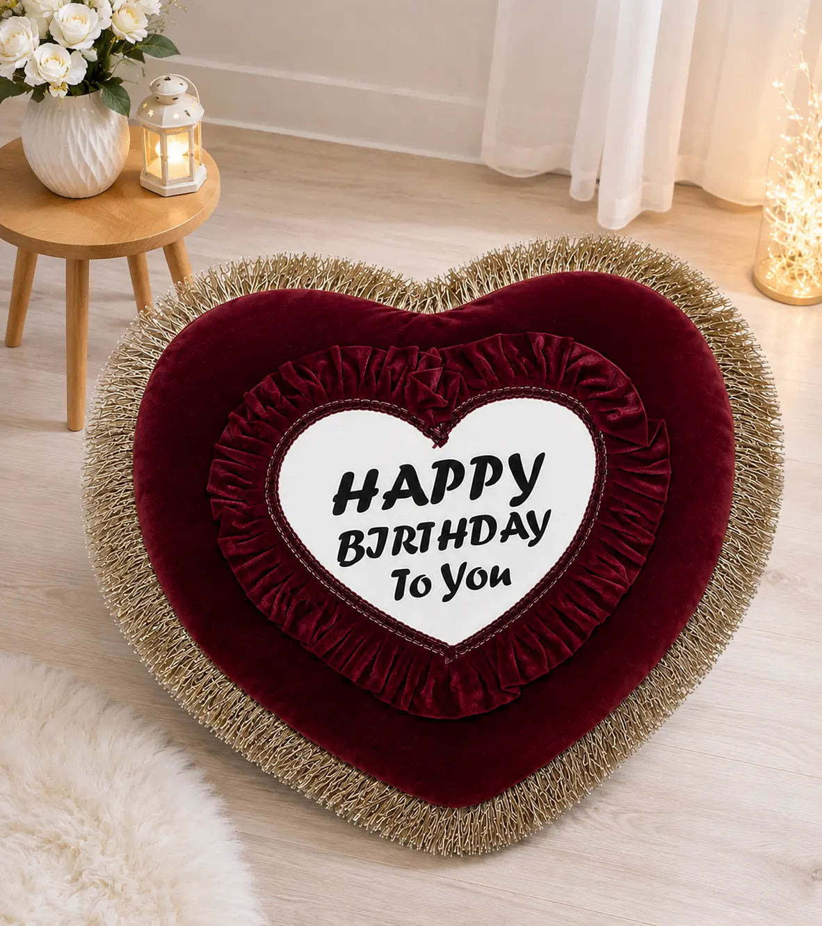 Personalized Heart Shape Birthday Cushion | Custom Birthday Gift Pillow for Him & Her