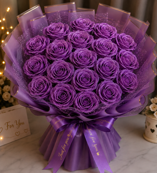 18 Flowers Glitter Ribbon Rose Bouquet– Luxury Handmade Rose Bouquet Gift for Birthday, Anniversary, Valentine's Day & Wedding | GiftCompany.pk