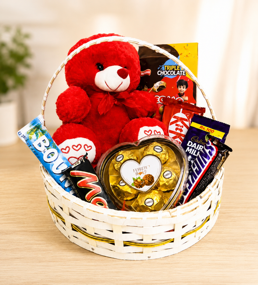Sweetheart Surprise Gift Basket with Teddy Bear & Chocolates